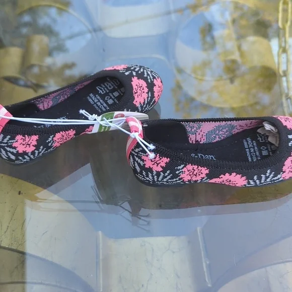 Kids Girls Ballet Shoes Flats Sz 7/8 Lily And Dan Black Pink Floral - Picture 4 of 5
